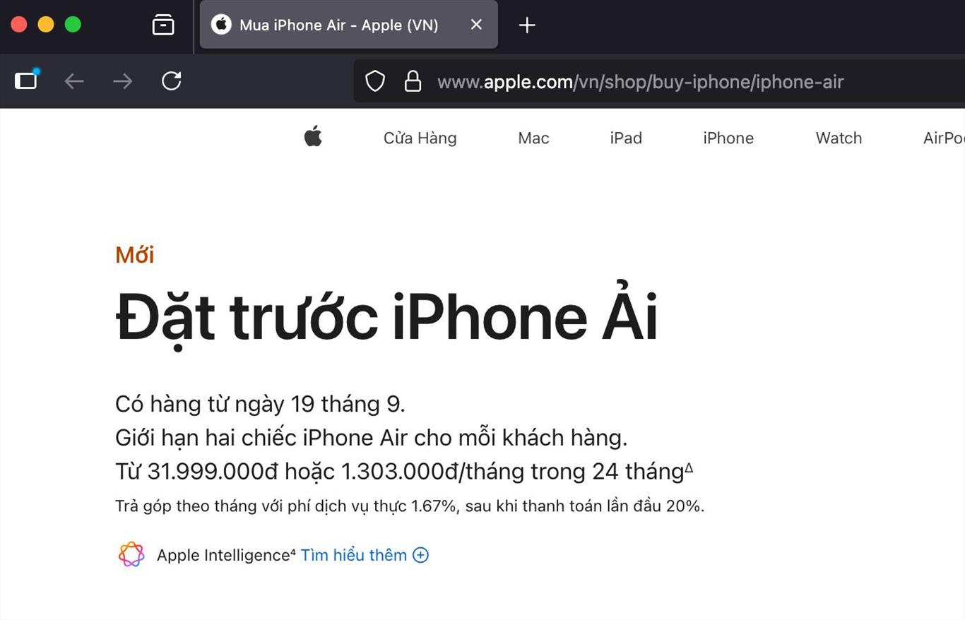 Apple bất ngờ gặp lỗi hiển thị “iPhone Ải” khi mở đặt trước iPhone 17 và iPhone Air tại Việt Nam Apple bất ngờ gặp lỗi hiển thị “iPhone Ải” khi mở đặt trước iPhone 17 và iPhone Air tại Việt Nam