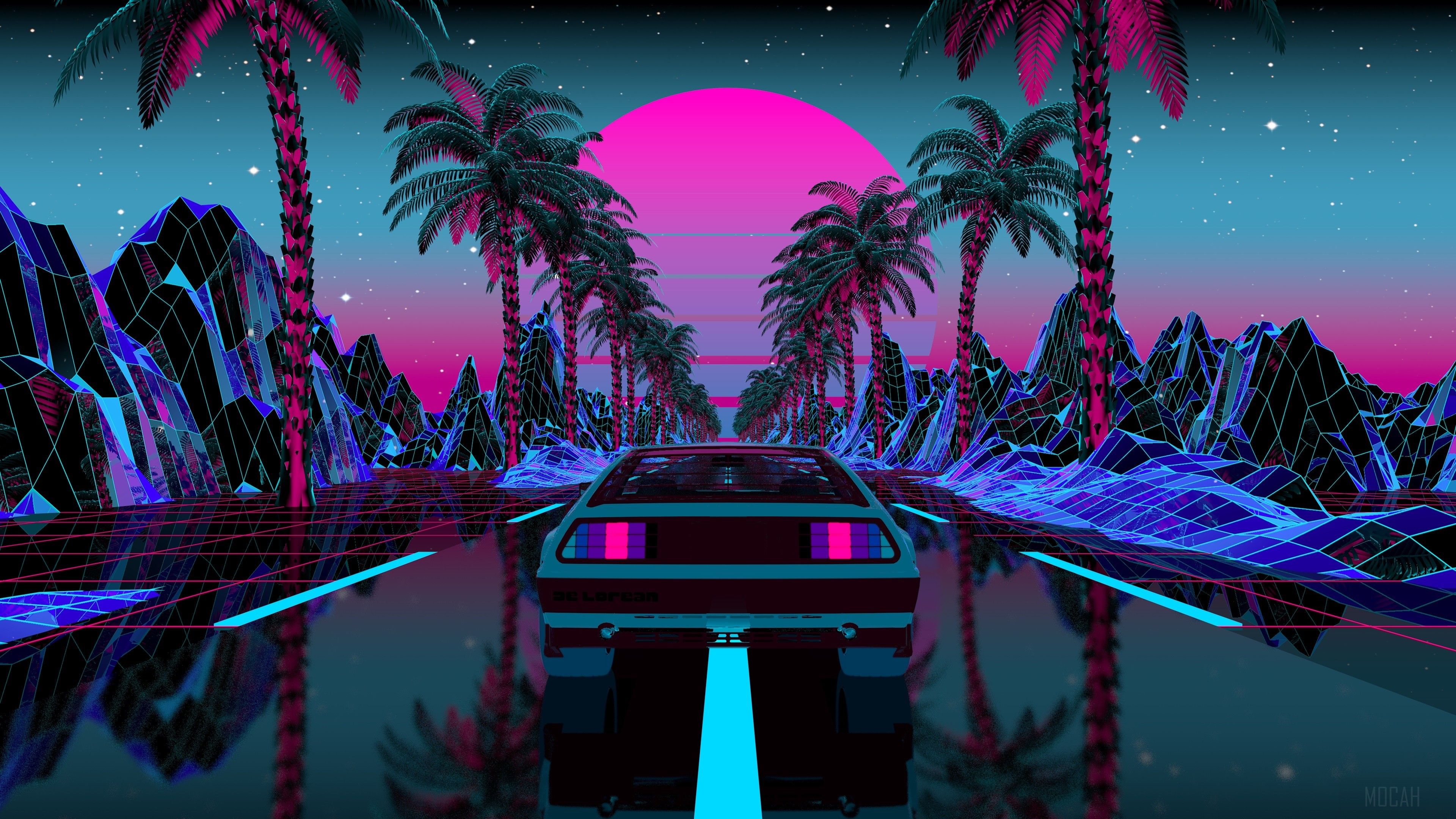 pingtech-retrowave-road-wallpapers